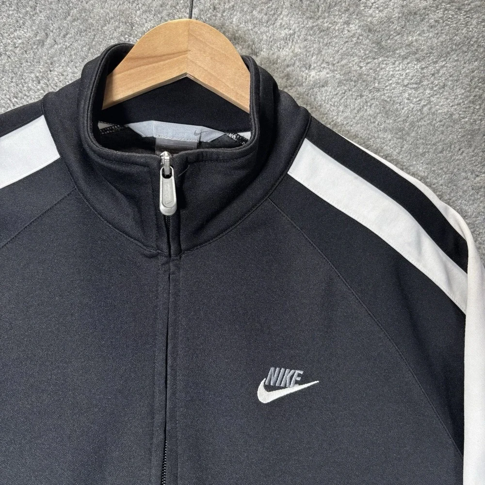 Vintage Nike Track Jacket Mens XL Full Zip Black Striped Athletic Warm Up Y2K